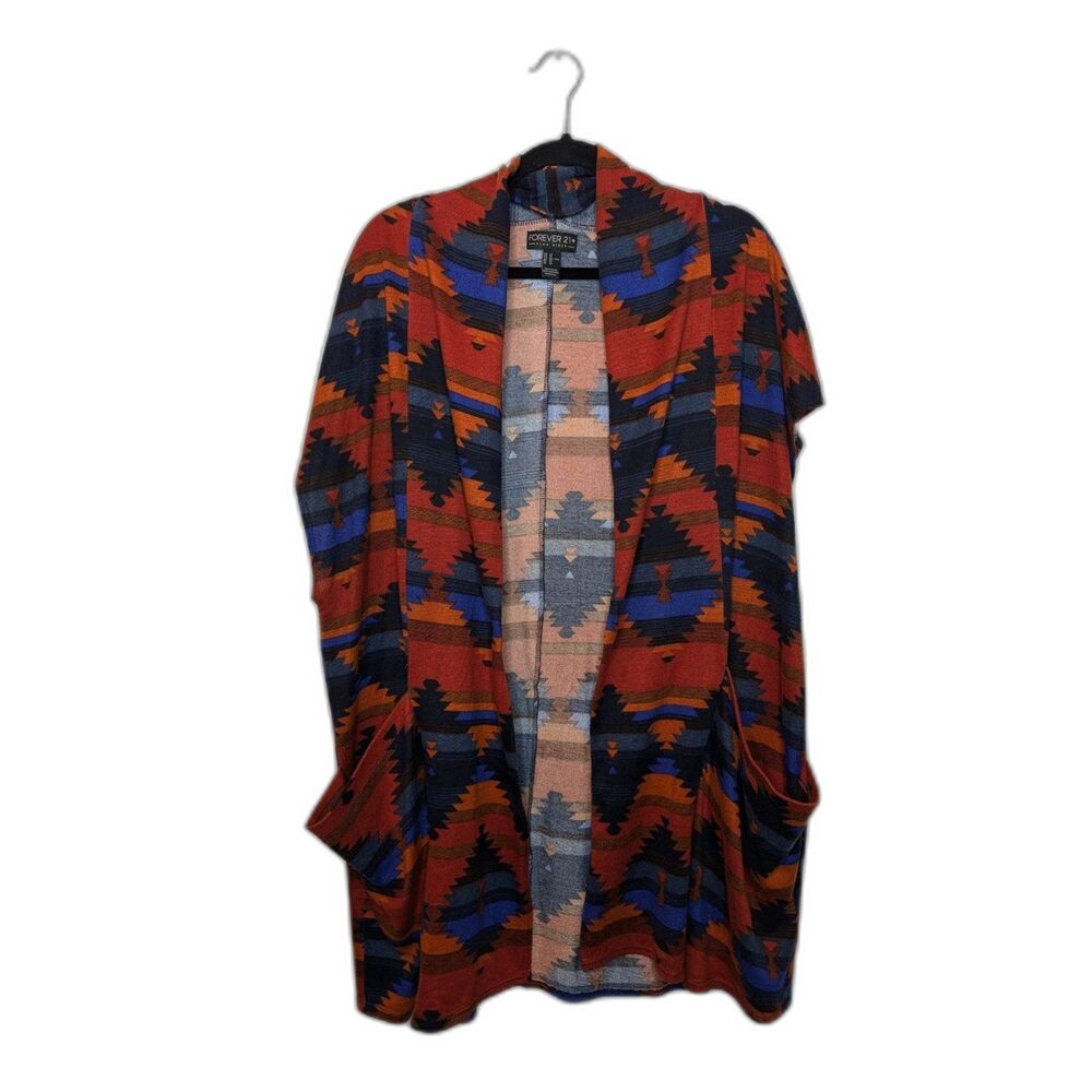 Forever 21 Womens Plus Size Cardigan Sz 3XL Open Front Sleeveless Aztec Prairie
